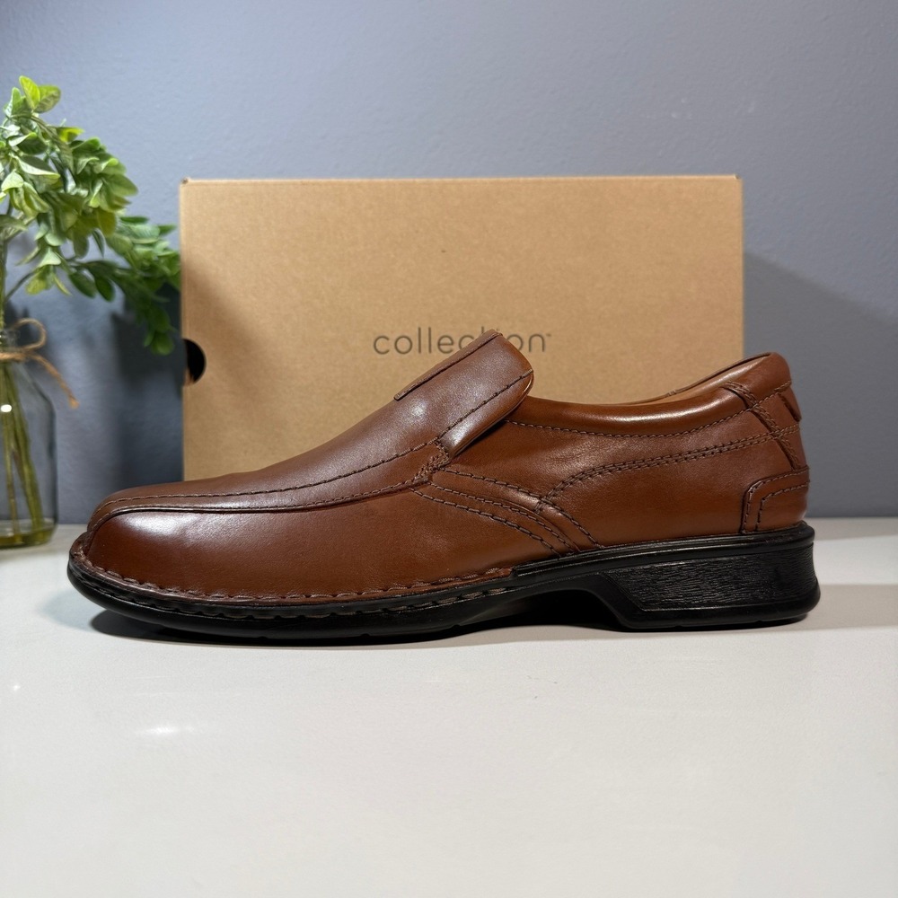 Clarks Collection Mens Brown‎ Leather Slip On Dress Shoes Comfort Size 8W